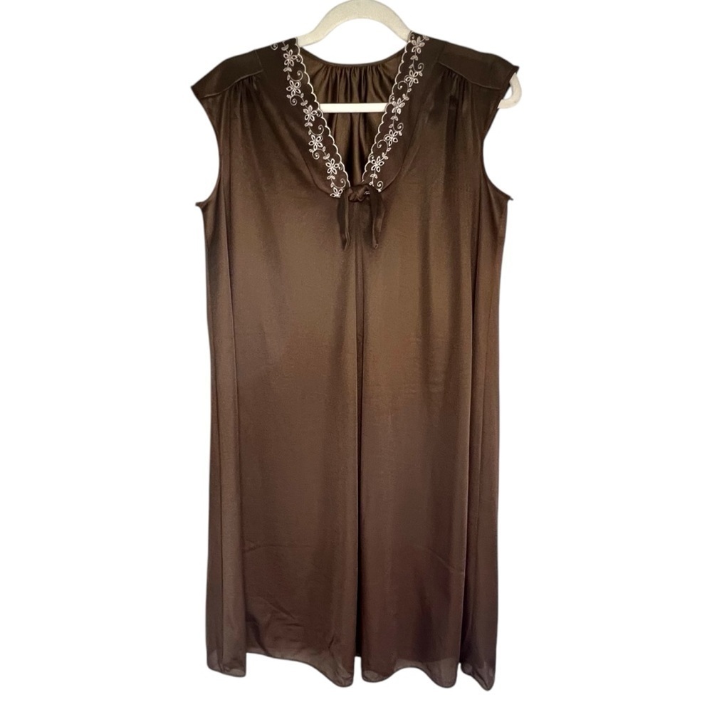 Vintage 70's Kayser Nightgown Slip Dress Eyelet Trimmed Brown Made in USA